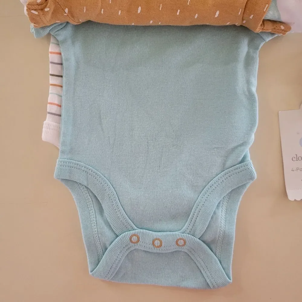 Cloud Island™ Blue Safari Short Sleeve Bodysuit 4pk Newborn